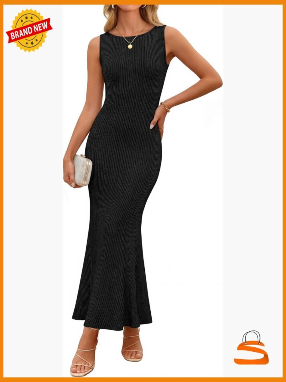 Sleeveless Knit Maxi Dress Boat Neck Bodycon Summer Party Sweater Dress